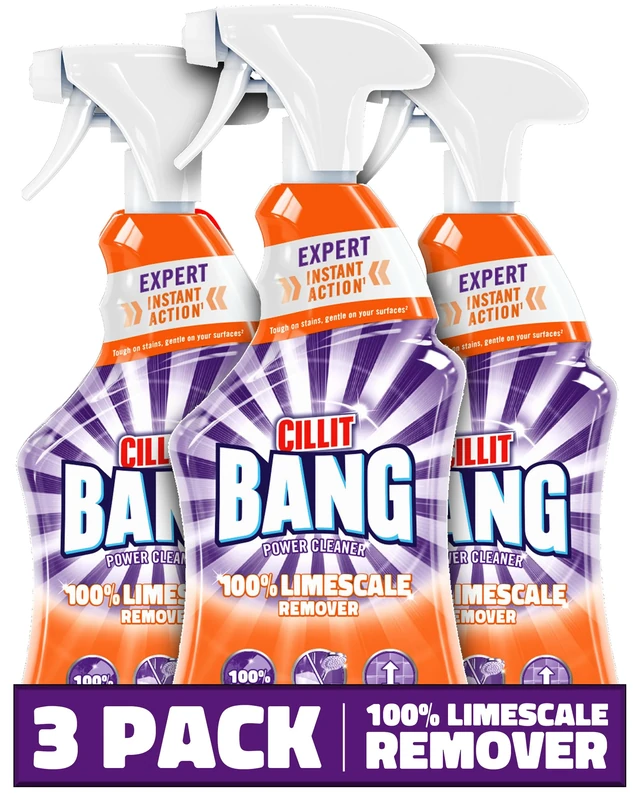 Cillit Bang 750ml Limescale Remover, 3 Pack, Fast Stain & Virus Eliminator, Disinfectant, Soap Scum & Rust Cleaner, Fresh Scent, Water & Dirt Repellent, Home Cleaning Formula.