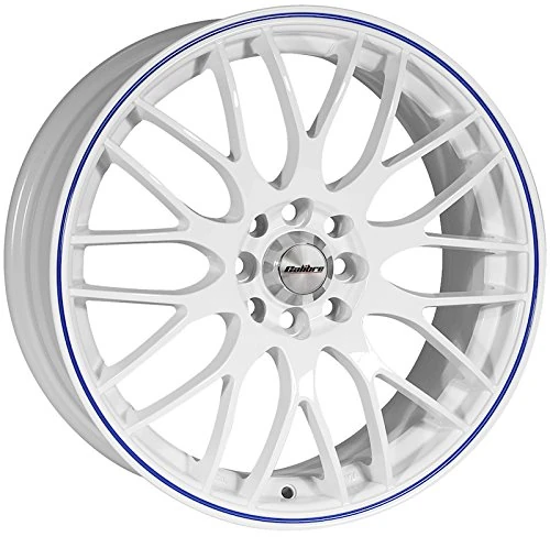Calibre Y565J-LYWA0138+_13416 Motion Alloy Wheel for Opel Astra G 1998-2004, 6.5 x 15-inch, White/Blue Pinstripe