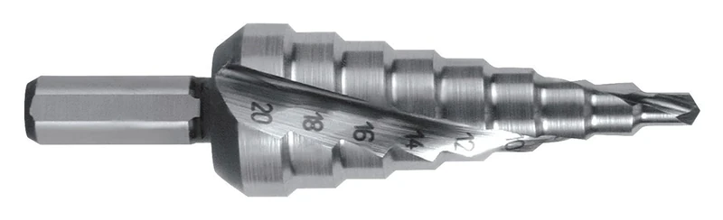 RUKO HSS Spiral Fluted Step Drill Bit with Split Point, Bright Finish, 4.0-20.0 mm Diameter, Size 1, 81.0 mm Length, R101051H