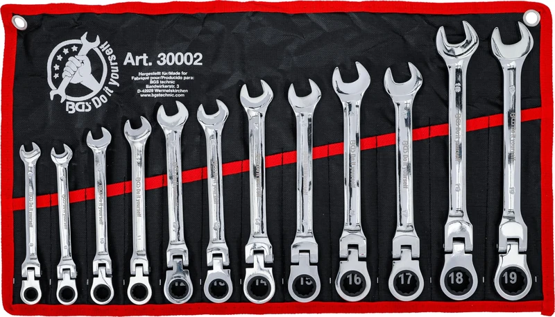 BGS Diy 30002 | Ratchet Combination Wrench Set | flexible Heads | 8 - 19 mm | 12 pcs.