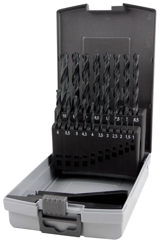 RUKO HSS-G Twist Drill Bit Set in Plastic Case, DIN 338, Type N, Black Finish, 19 Pieces, R214214SRO