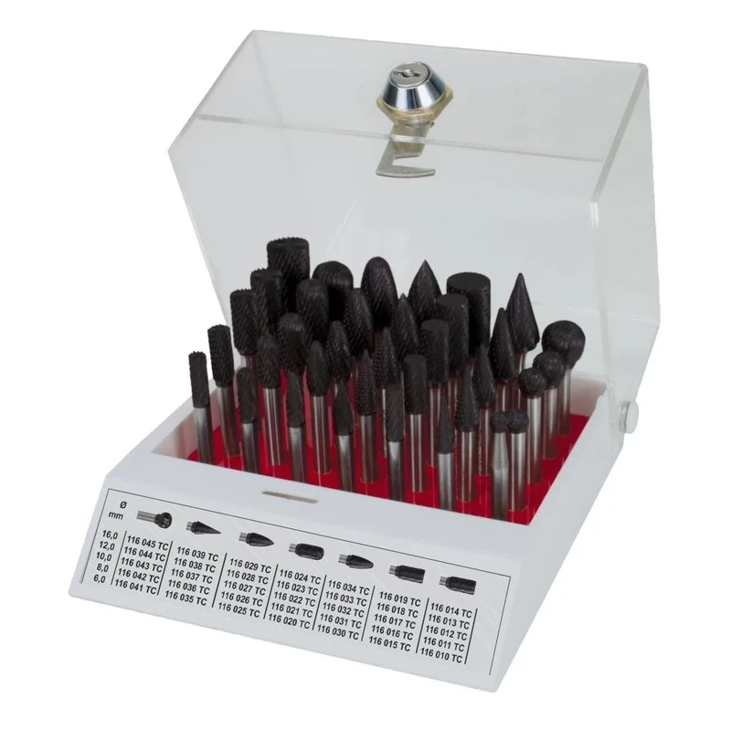 Ruko Tungsten Carbide Rotary Burr Set in a Convenient Table Display, TiCN Finish, 35 Pieces, R116008TC