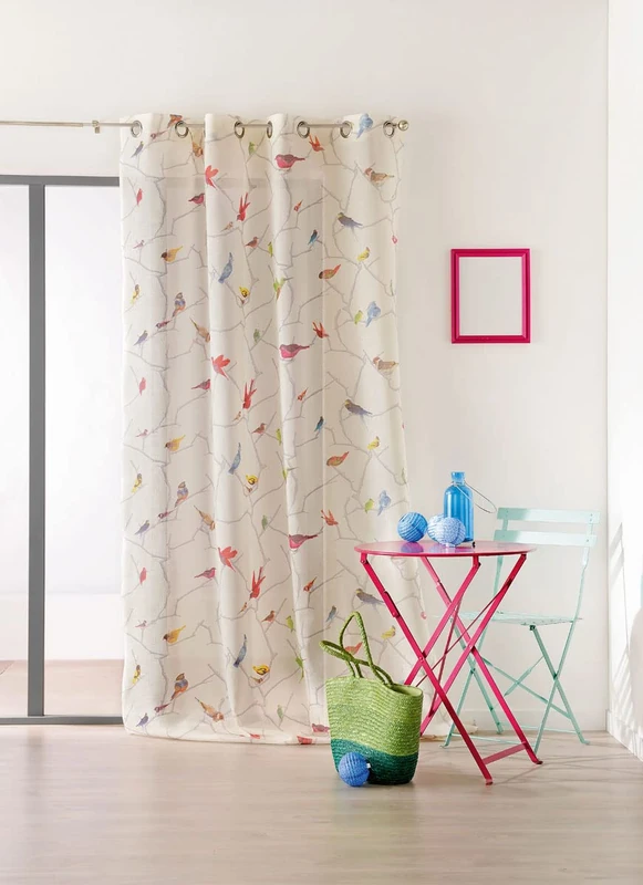 Linder 0171/11 49862/377 Curtain with 8 Eyelets 150 x 260 cm Polyester/Cotton Round Sharpening Steel, Multicolore/Écru, 150 x 260