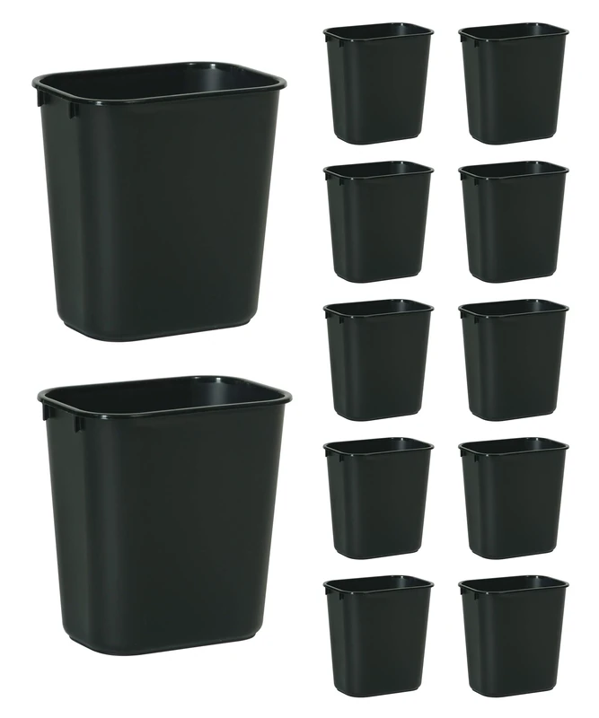 Rubbermaid Commercial Products Wastebasket Small 13QT/3.25 GAL, for Home/Office/Under Desk, Black (FG295500BLA), Pack of 12