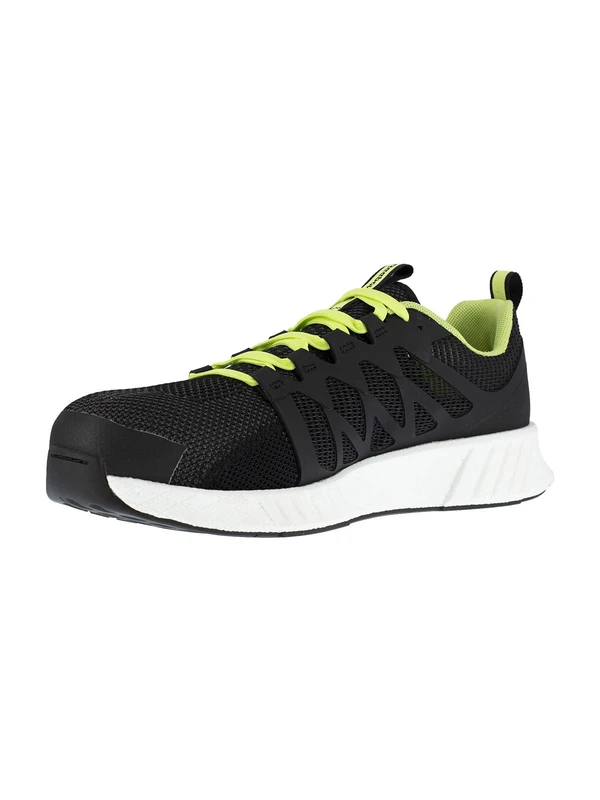 Reebok - Black and Lime Green Nylon Mesh Safety Sneakers - S1P SRC ESD 45 Composite Toe - Black/Green