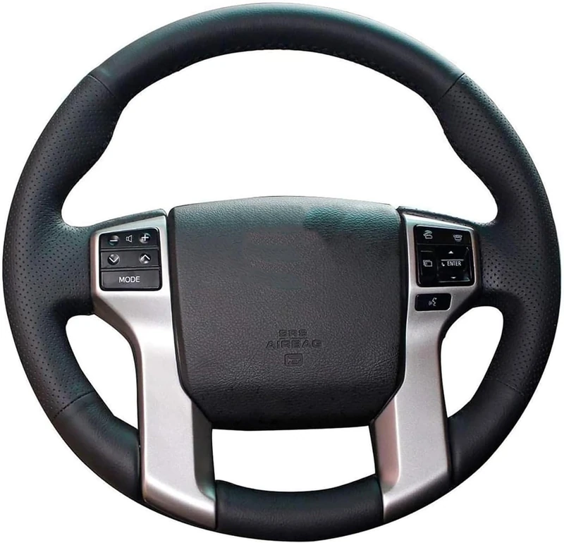 Hand Sewing Black Genuine Leather Steering Wheel Cover for Toyota Land Cruiser Prado 2010 2012 2014 Tundra Tacoma
