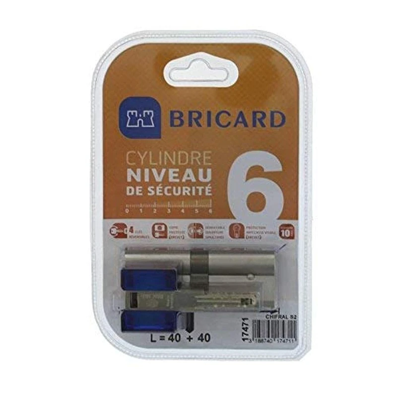 BRICARD 17471 Double Entry Lock Cylinder Lock Nickel-Plated chifral S2 40 + 40
