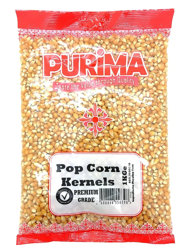 Popping Corn 1kg - Popcorn Kernels for Popcorn Machine Maker or Oil Pan Popped – Add Your Flavouring / Seasoning – Perfect Cinema Style Movie Night Homemade Pop Corn Seeds Kernel - PURIMA - 1 kg