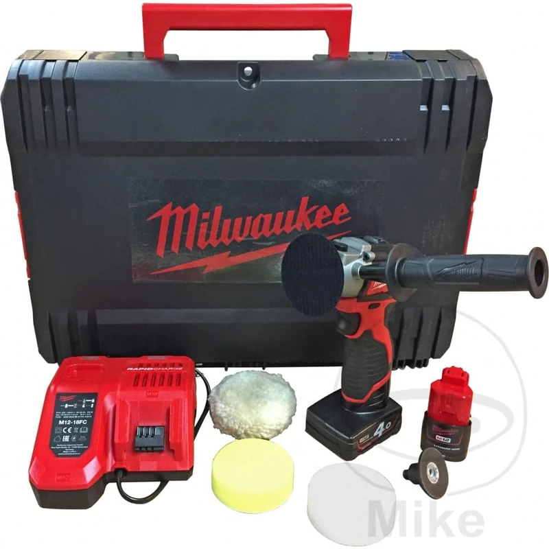 Milwaukee 4933447799 - M12bps - 421 x Polisher/Sander, 2 Speeds (2500/7500 RPM), Max Cap. 76 mm, 1 bat 4.0ah and 1 bat 2.0ah, White|red