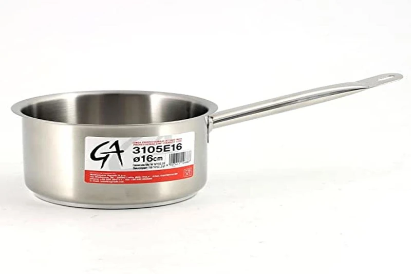 Pentole Agnelli Stainless Steel Deep Casserole With A Steel Tubular Handle, Diameter 16 Cm.