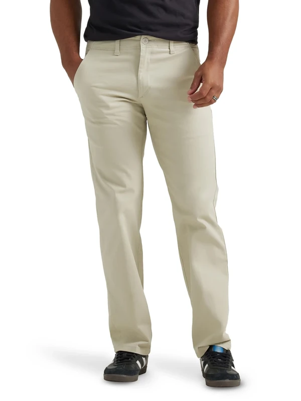 Lee Men's Extreme Motion Flat Front Regular Straight Pant Fit, Stone, 40W x 32L