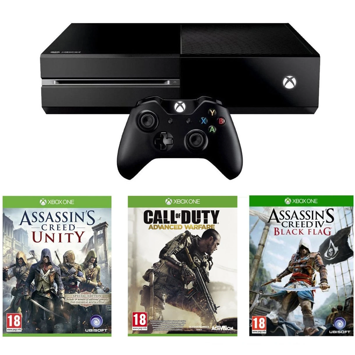 Xbox One Console with Assassin's Creed Unity, Black Flag and Call of Duty: Advanced Warfare