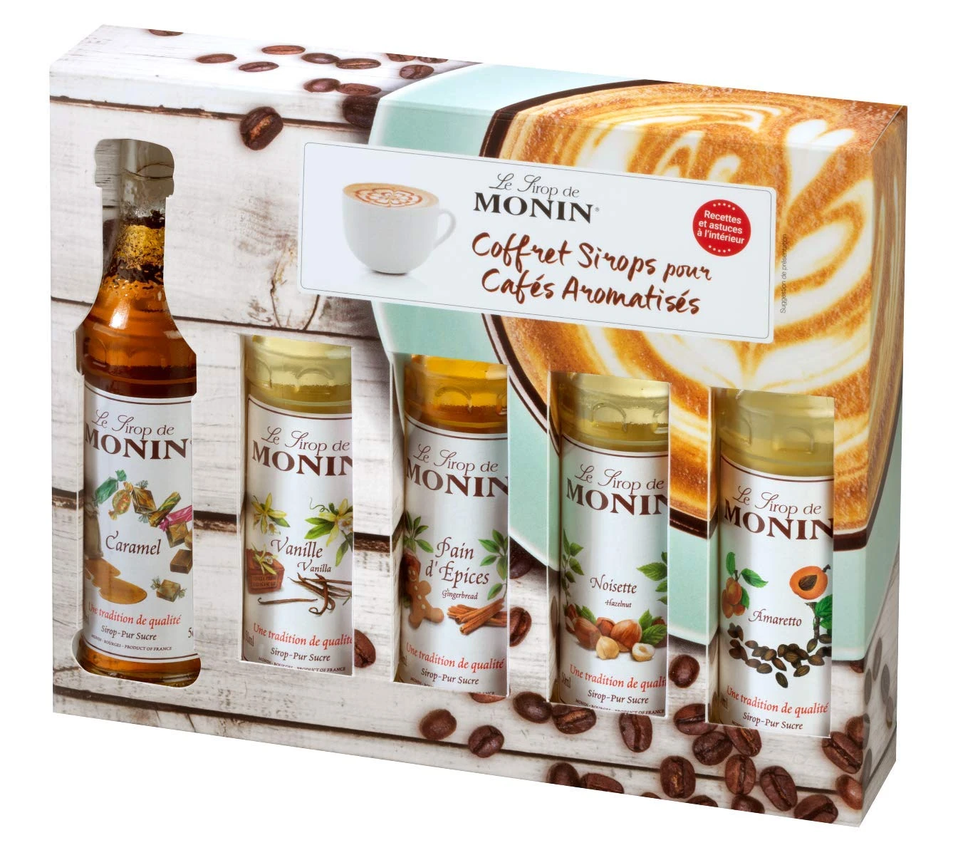 MONIN Coffee Syrup Gift Set 5x5cl. 1x Vanilla, 1x Caramel, 1x Hazelnut, 1x Amaretto, 1x Gingerbread Syrup for Coffee. Perfect for Flavoured Coffees, Hot Chocolates and Frappes. Vegan, Natural Flavours