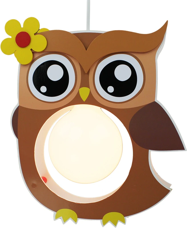 Elobra Children's Owl Hanging Ceiling Light, Lamp, Wood, Brown, A + +