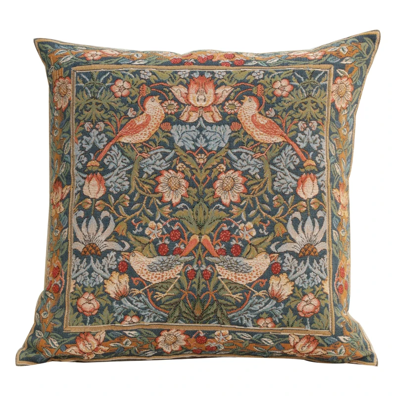 Charlotte Home Furnishings Inc. Birds Face to Face II French Tapestry Cushion - Small: 19.00" x 19.00" Cotton by William Morris
