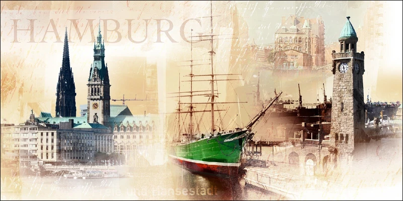 Pro-Art g1297g Giclee Wall Picture 'Hamburg' 100 x 50 cm, multicoloured, 120 x 60 cm - Image 1