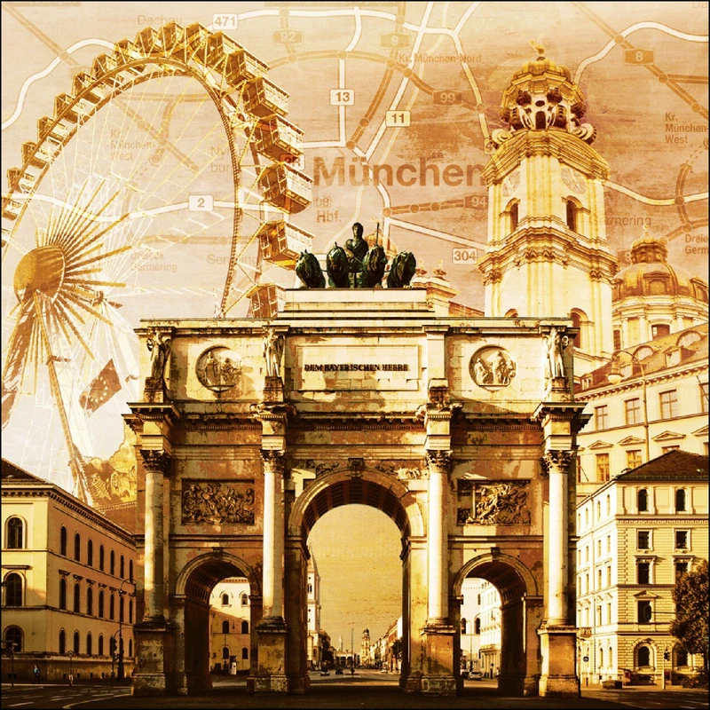 Pro-ART g1252a Giclée 'Munich' 30 x 30 cm Wall Painting, multicoloured, 50x50 cm