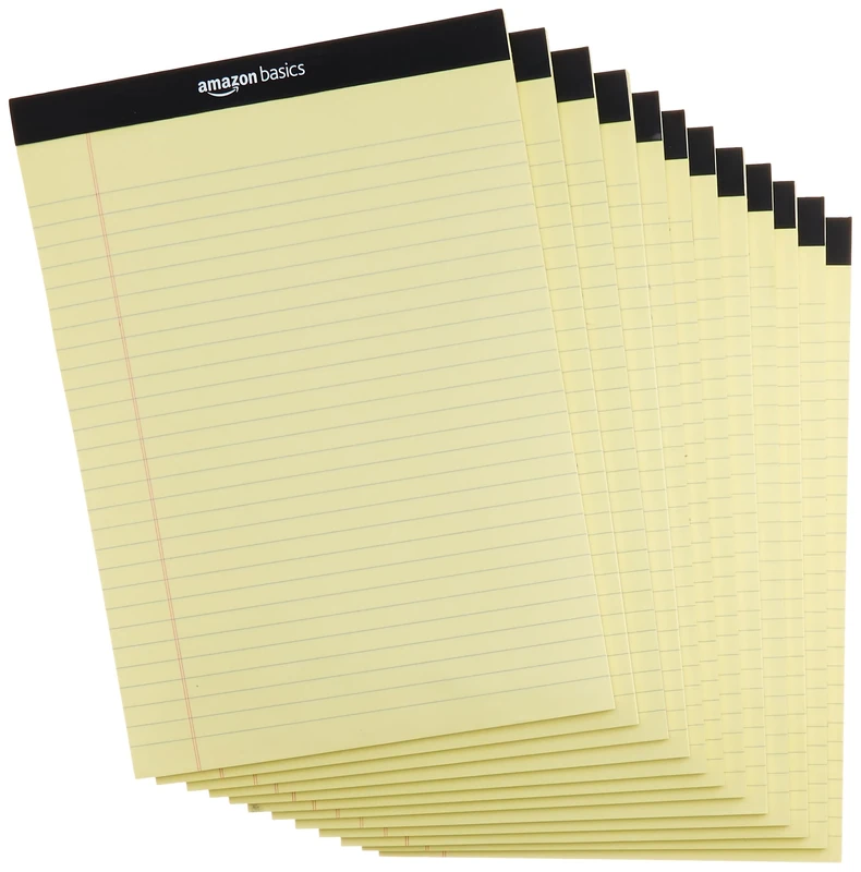 Amazon Basics Canary Legal Pads - 12 Pack, Wide Ruled