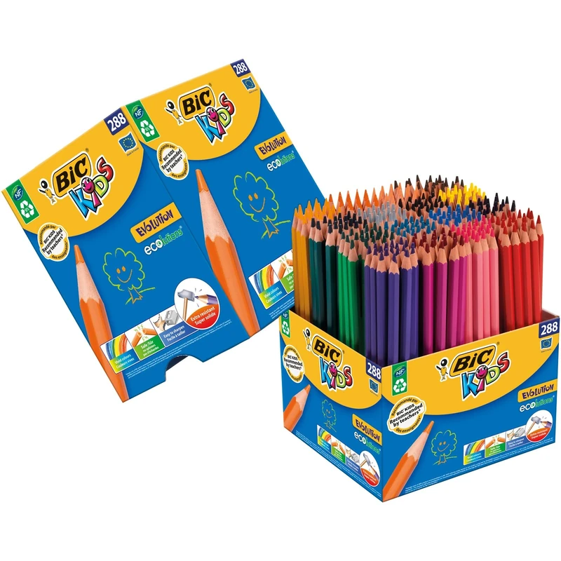 BIC Kids Evolution Coloured Pencils, Vivid Colouring Pencils, Easy to Sharpen, Extra Resistant BIC Pencils, School Supplies, 288 Pack