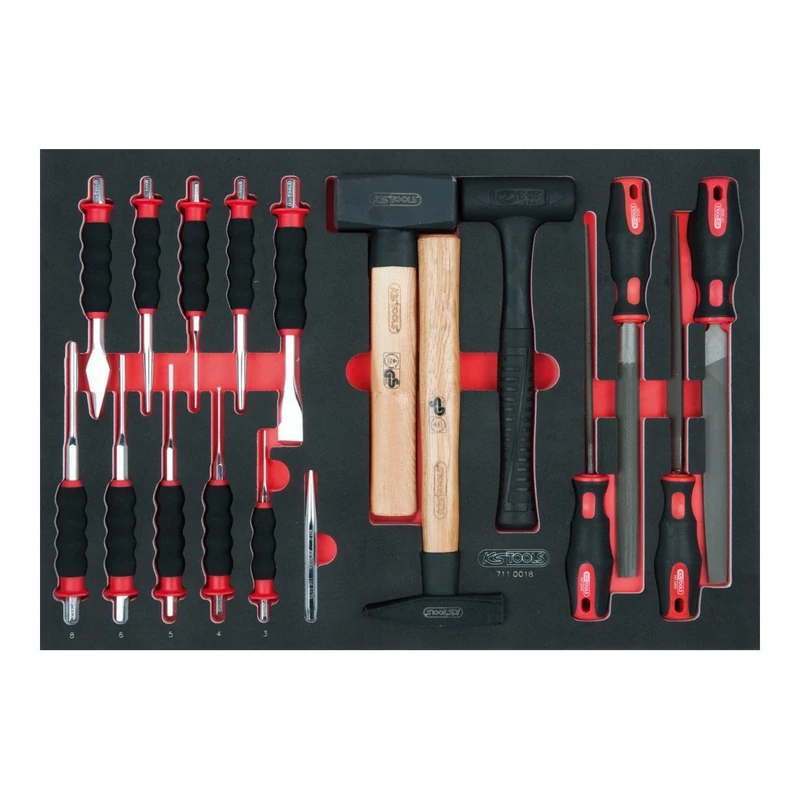 KS Tools 7110018 SCS File/Chisel and Hammer Set, 18 Pieces in 1/1 system insert