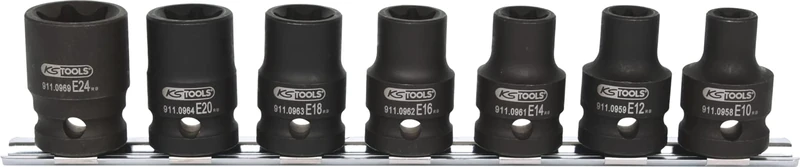 KS TOOLS 515.1106 1/2" Impact socket set ETX short, 9pcs, E10-E24
