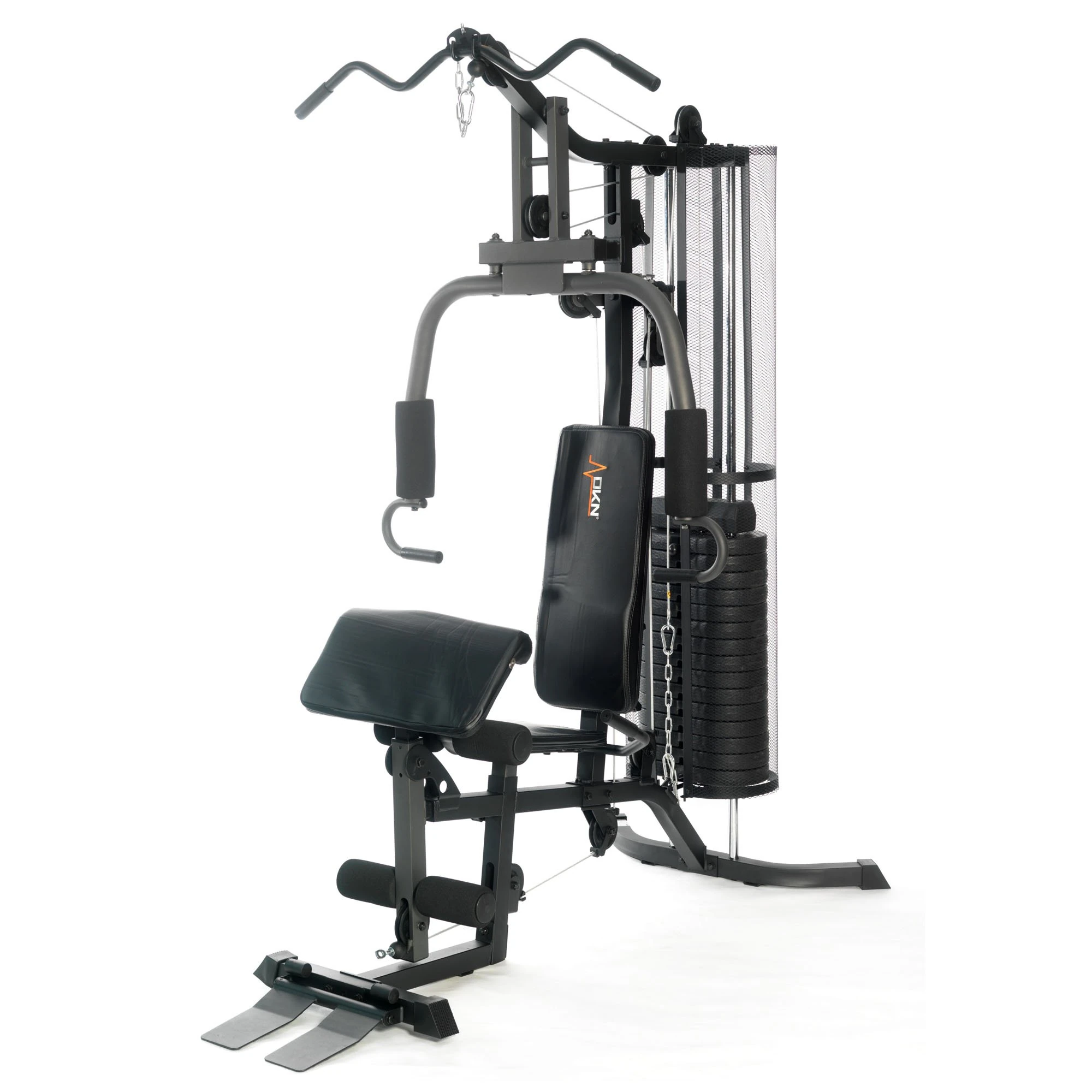 DKN Studio 7400 Compact Home Multi Gym Equipment w/Double Pulley, 80kg Weight Stack, Chest Station, Butterfly Press, Preacher Pad & Leg Developer for One Person Strength Training & Body Building