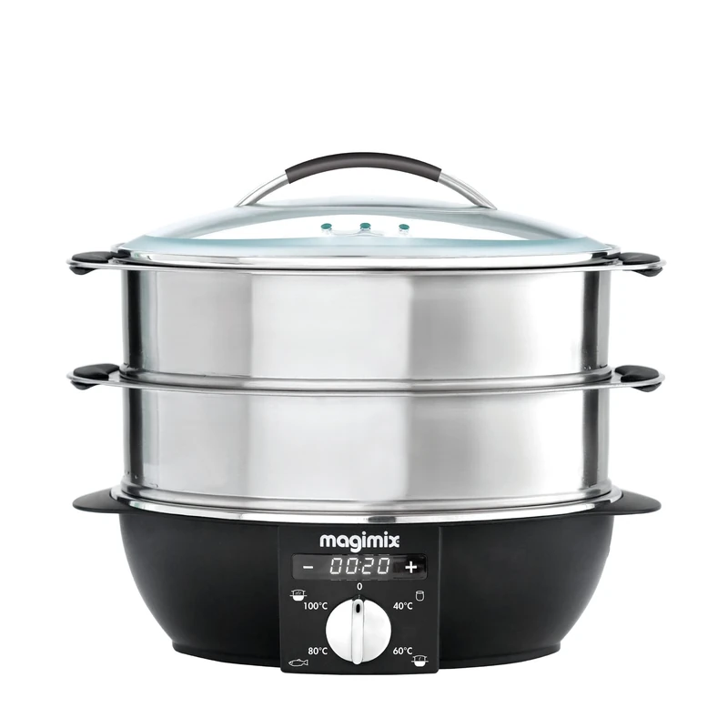 Magimix Multifunctional Electric Food Steamer - 2 Stainless Steel Tiers & Removeable Base, 12.2L Cooking Capacity, Digital Display - Gently Steam Fish, Meats, Rice And Vegetables To Perfection