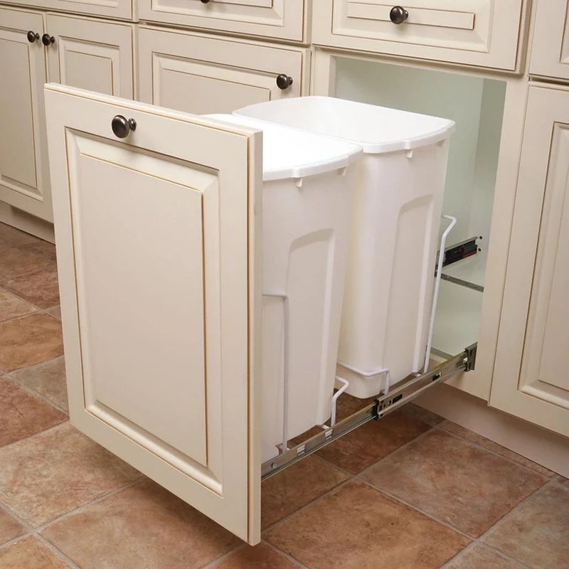 14.375 in. x 22 in. x 18.813 in. 35 Qt. in-Cabinet Double Soft-Close Bottom-Mount Pull-Out Trash Can - White
