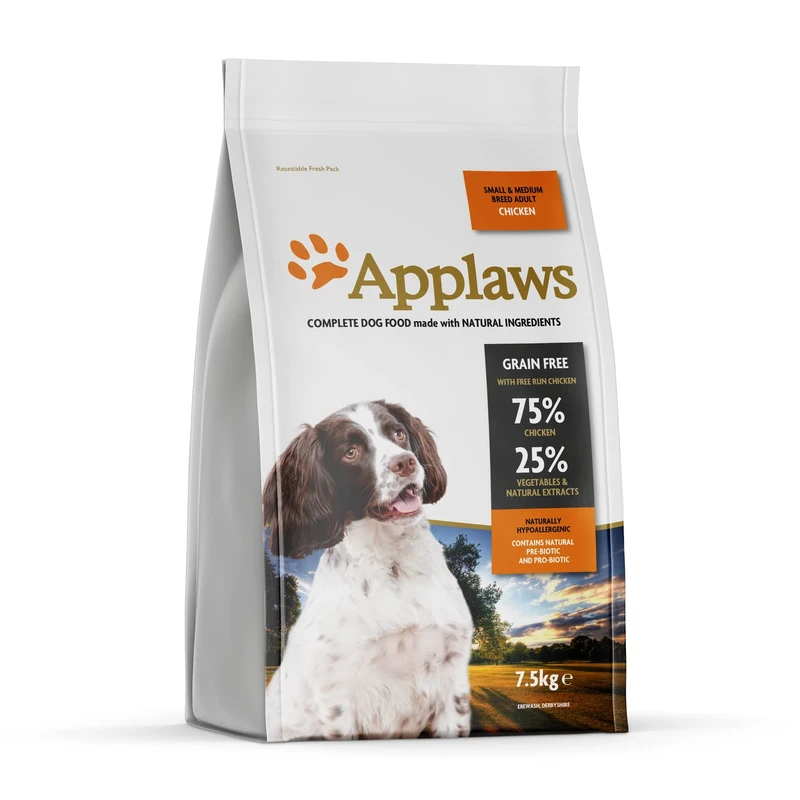 Applaws High Protein Complete and Grain Free Dry Dog Food 7.5 kg for Adult Medium and Small Dog Breeds, Chicken (Pack of 1)