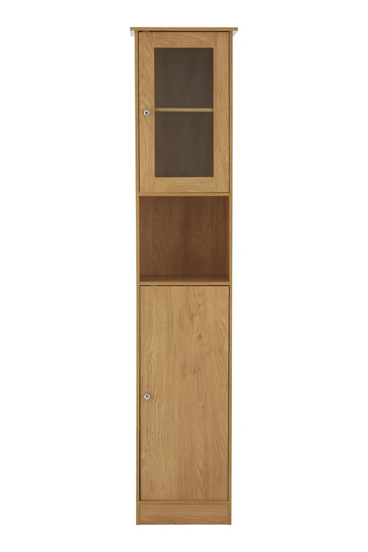 Premier Housewares Portland Tall Cabinet, Oak Veneer - Image 1