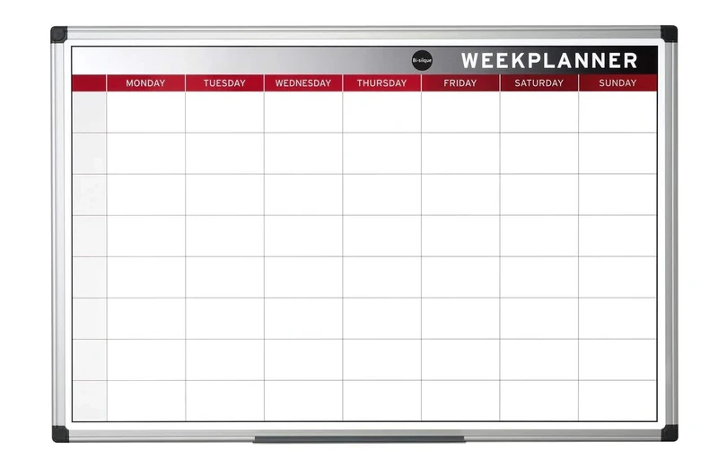 Bi-Office Week Planner, Magnetic, Aluminium Frame, 90 x 60 cm