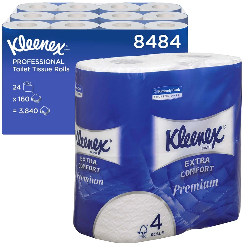 Kleenex Toilet Roll, 4-Ply Premium Quilted Toilet Paper, Soft, Flushable, FSC Certified, Luxury Bathroom Tissue, 24 Rolls x 160 Sheets (3,840 Sheets Total), model nr. 8484