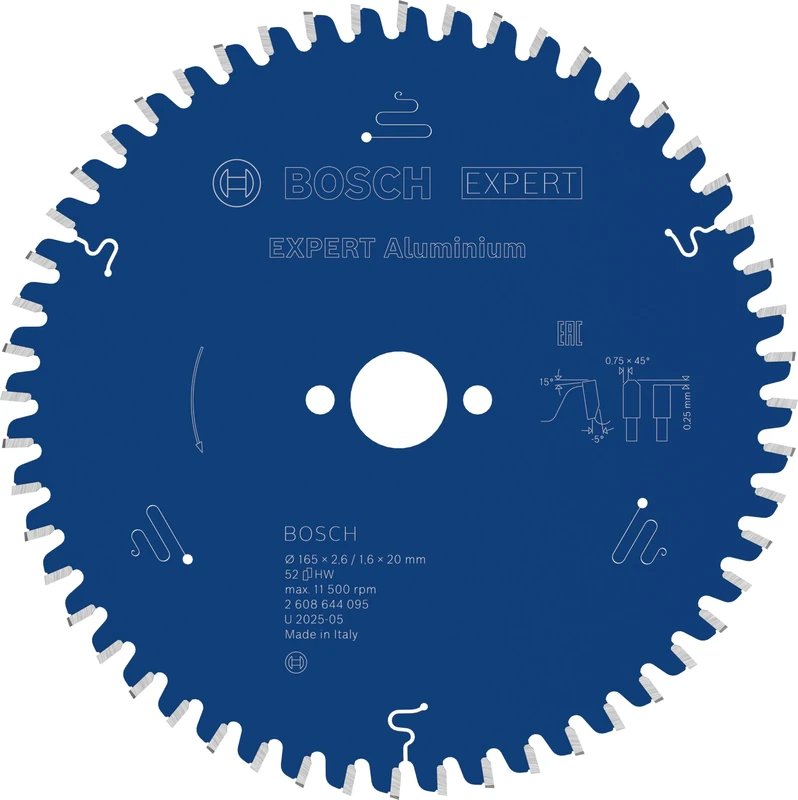 Bosch 2608644095 Circular Saw Blade Expert For Aluminium 165 X 20 X 2.6 Mm, 52