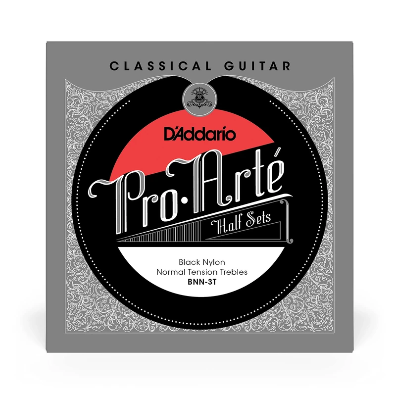 D’Addario Guitar Strings - Pro-Arte Nylon Guitar Strings - BNN-3T - Classical Guitar Strings - Half Sets, Normal Tension, Black Nylon