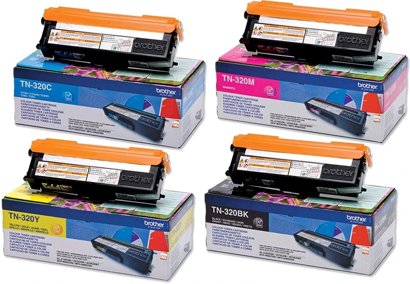 Brother TN-320BK/TN-320C/TN-320M/TN-320Y Toner Cartridges, Black/Cyan/Magenta/Yellow, Multi-Pack, Standard Yield, includes 4 x Toner Cartridges, Brother Genuine Supplies