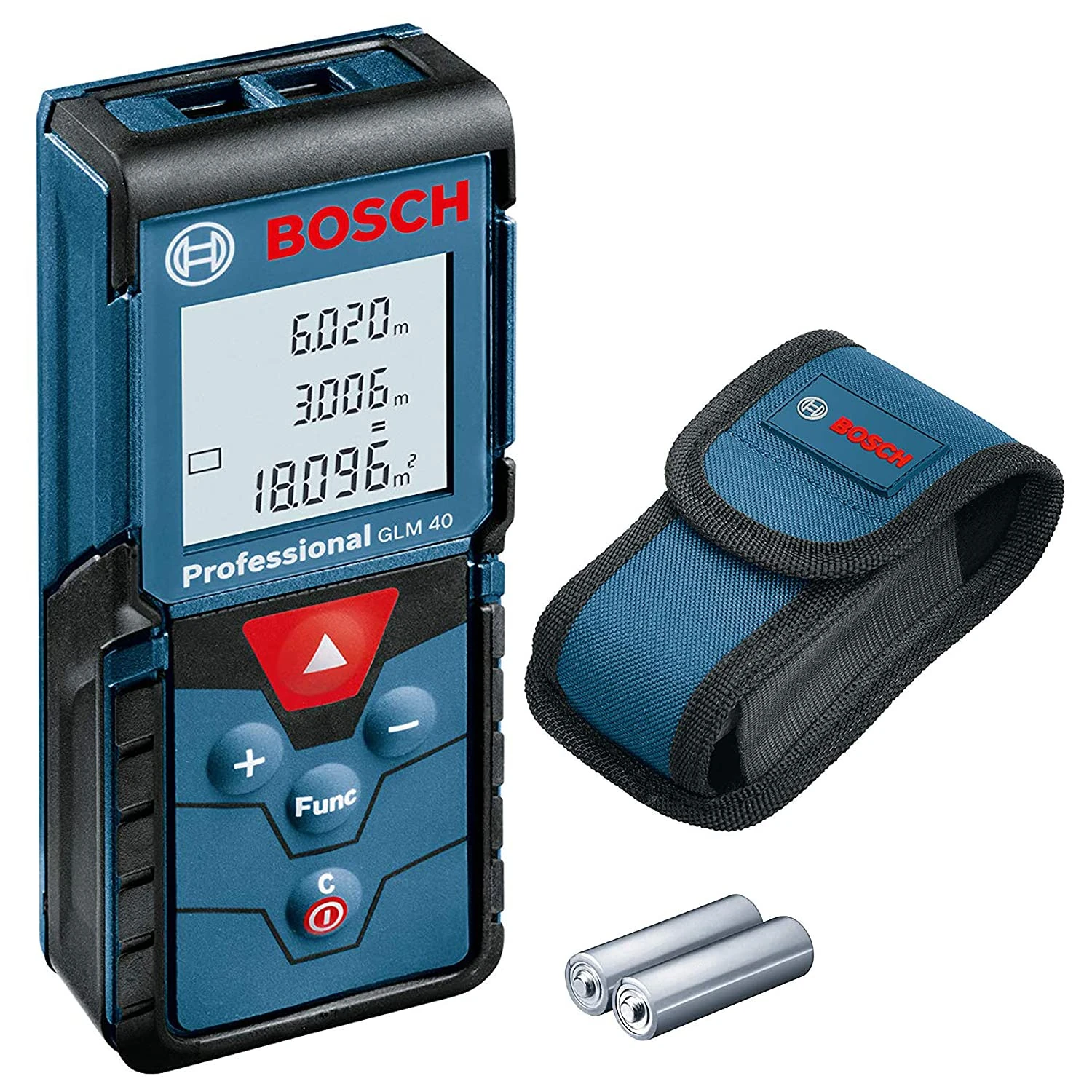 Bosch Professional laser measure GLM 40 (with memory function, measuring range: 0.15–40 m, 2 x 1.5 V batteries, protective bag)
