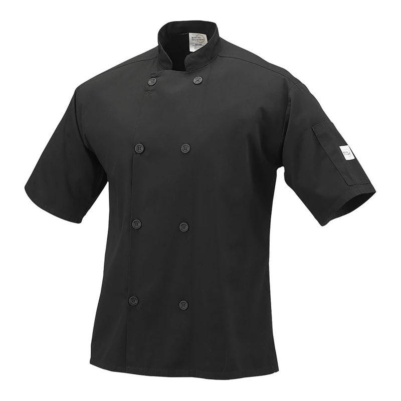 Mercer Culinary M60013BK8X Millennia Men's Short Sleeve Cook Jacket with Traditional Buttons, 8X-Large, Black