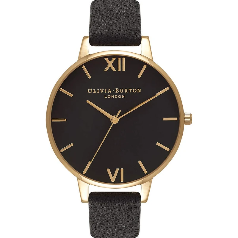 Olivia Burton Analogue Quartz Watch for Women Black DIAL Collection with Black Leather Strap - OB15BD55