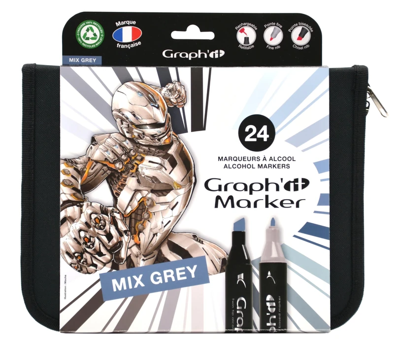 GRAPH'IT Twin-Tip Alcohol Marker Pens - 24 Assorted Colors