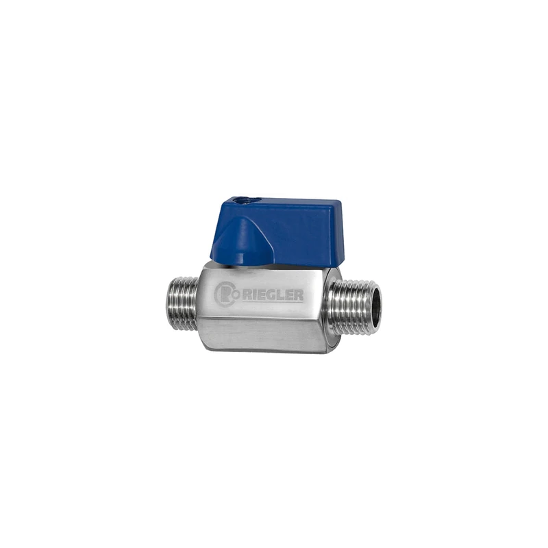 Mini ball valve, stainless steel 1.4401, AG/AG, operating temperature -20 °C to 120 °C, G 1/2, DN 9.2, PN max. 63 bar