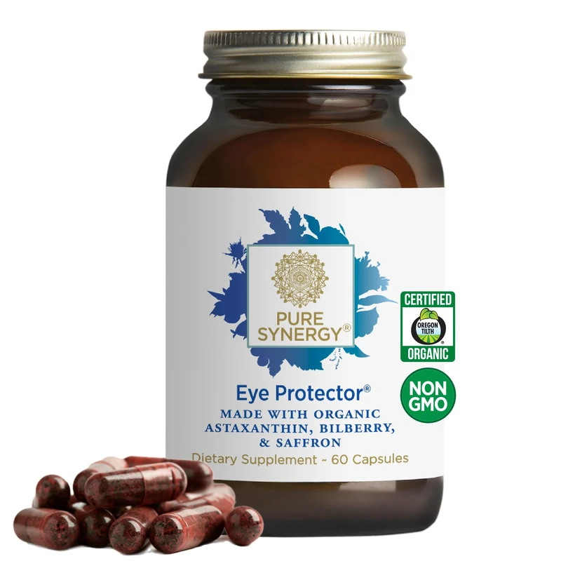 PURE SYNERGY Eye Protector | 100% Natural, Vegan Eye Health Supplement | Advanced Eye Nutrients with Organic Astaxanthin, Lutein, & Zeaxanthin | for Healthy Vision (60 Capsules)