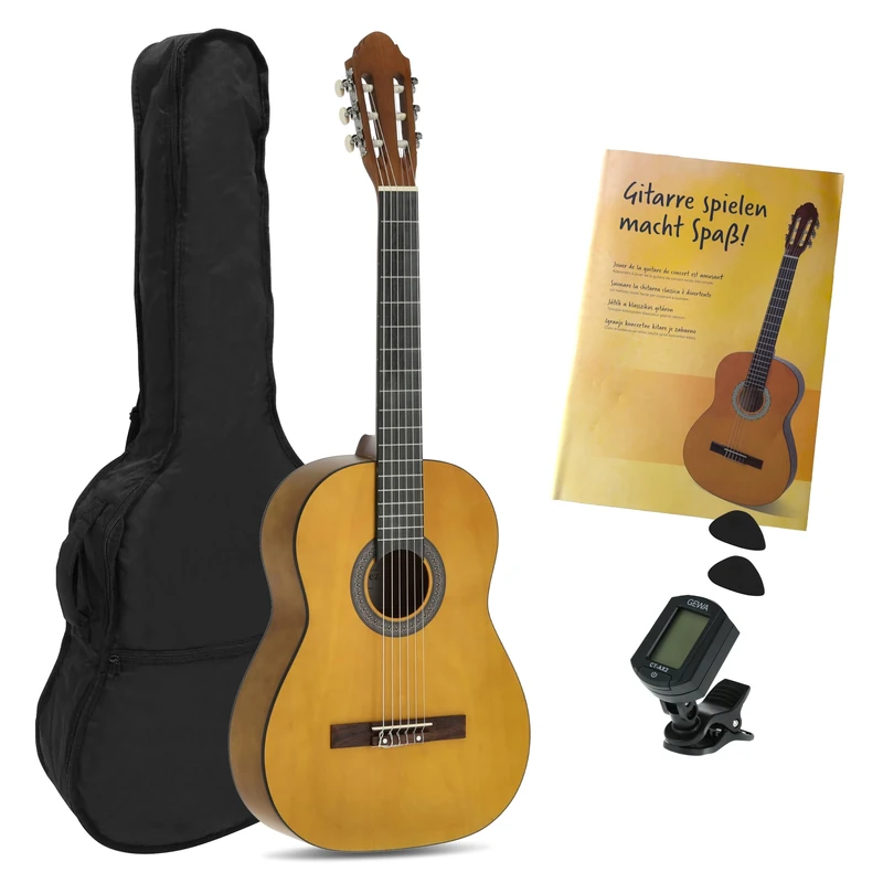 Juan Miguel Navarrez concert guitar - classical guitar - 4/4 honey - natural - starter set - incl. bag, plectrums, book, tuner