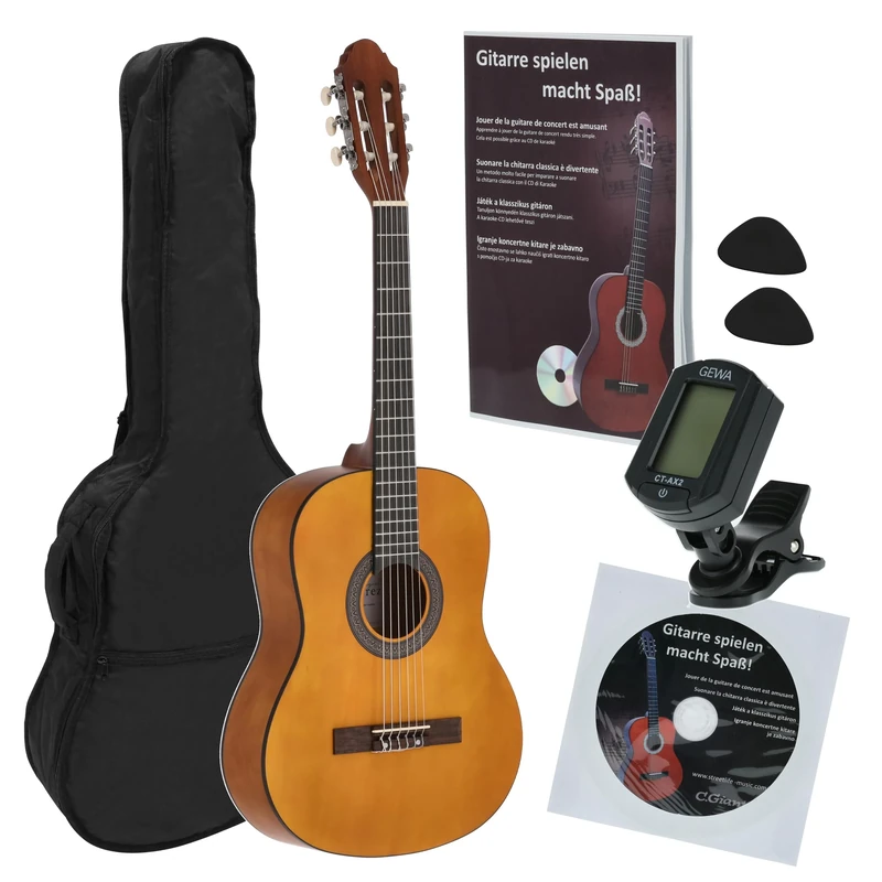 Juan Miguel Navarrez concert guitar - classical guitar - 3/4 honey - natural - starter set - incl. bag, plectrums, book, tuner