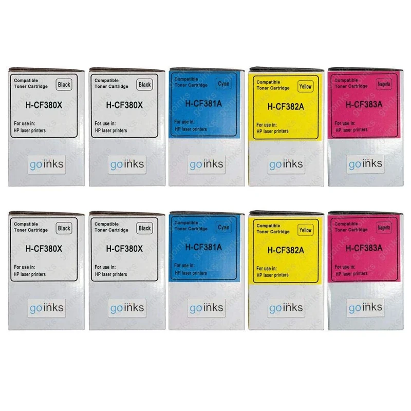 Go Inks® 2 Set of 4 + Extra Black Laser Toner Cartridges to replace HP CF380X/CF381A/CF382A/CF383 Compatible/non-OEM for HP Colour Laserjet Pro Printers