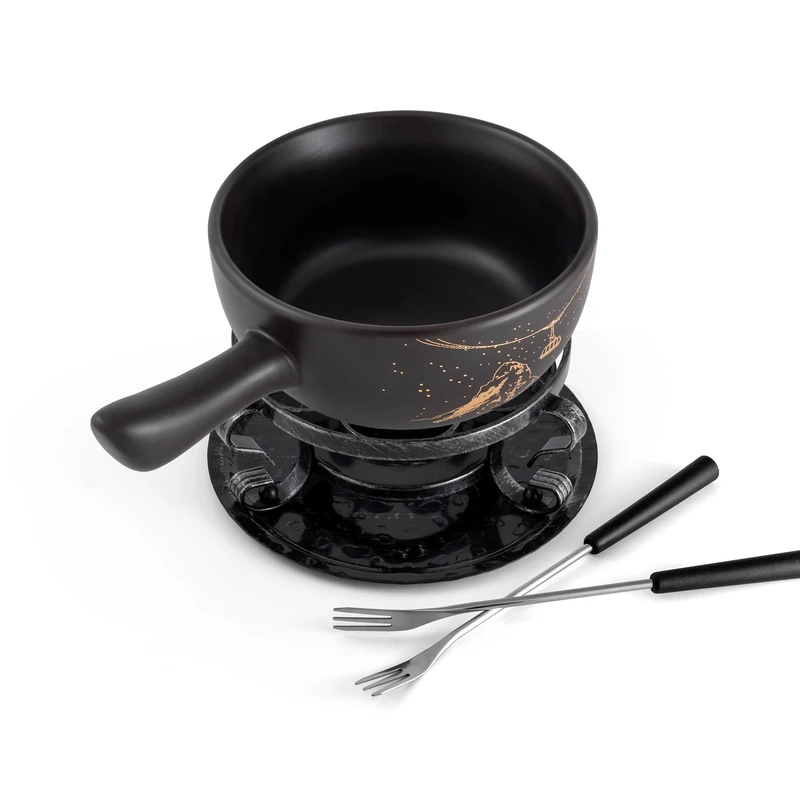 Swissmar Gruyere 9 Piece Ceramic Fondue Set, Black