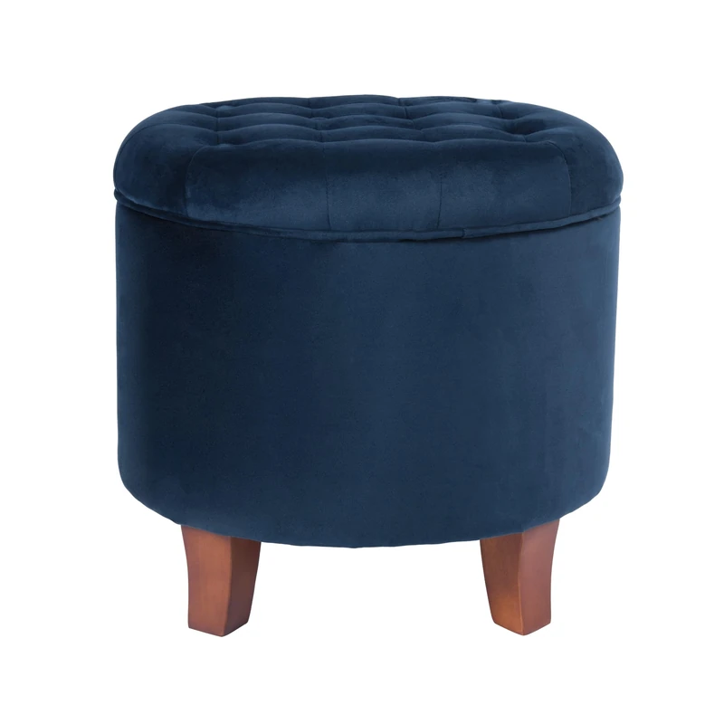 HomePop Home Decor | Upholstered Round Velvet Tufted Foot Rest Ottoman | Ottoman with Storage for Living Room & Bedroom | Decorative Home Furniture, Navy