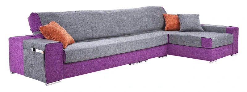 Comptoir du linge Protection Blanket Sofa Chaise Paula Acrylic/Polyester/Cotton Grey 280 x 1 cm Right-Angle Grey - Image 1