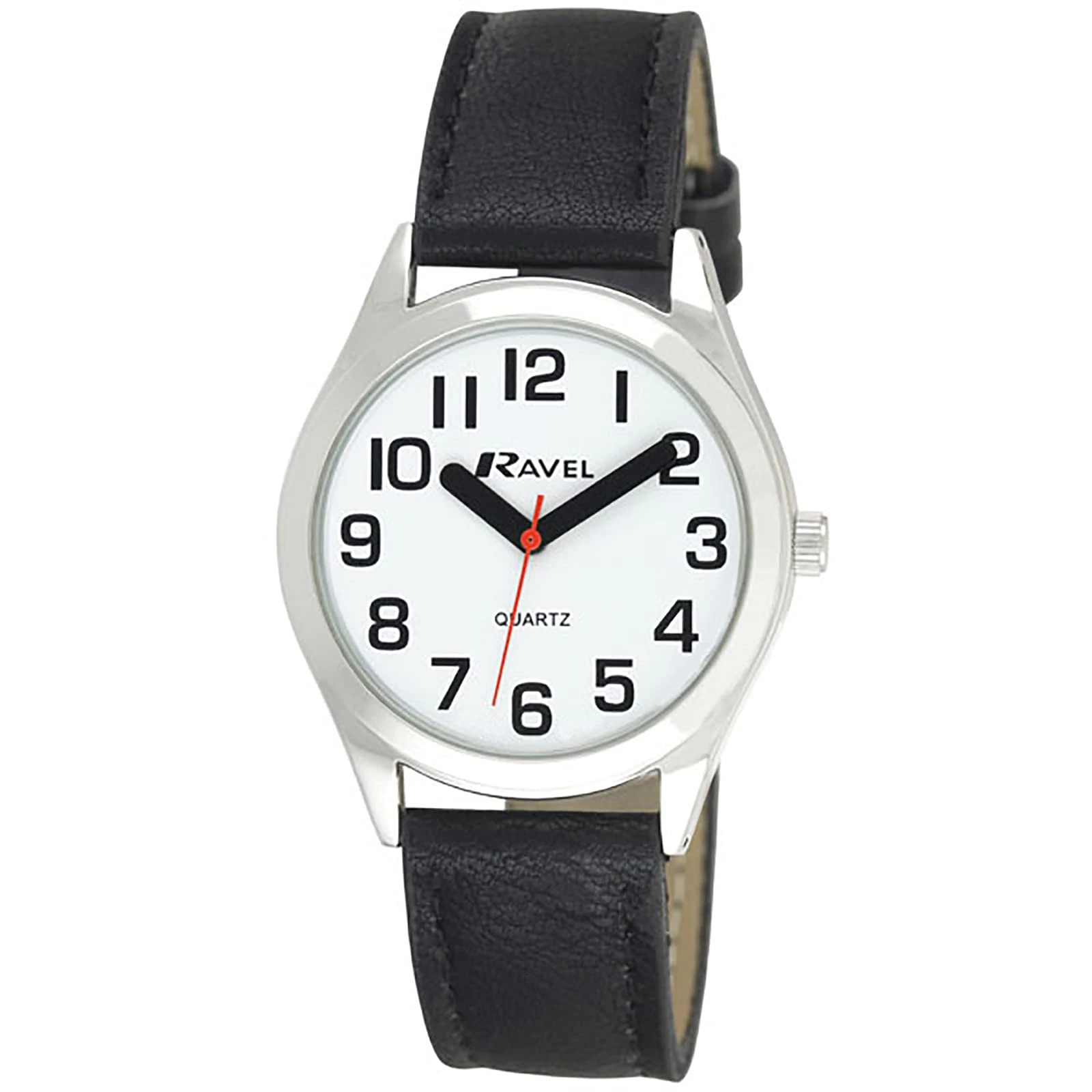 Ravel Women's Super Bold Sight Aid Watch with Big Numbers - Black/Silver Tone/White Dial