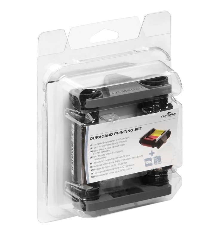 Durable DURACARD Printing Set for DURACARD ID 300 Printer - Includes Full Colour Ribbon & 100 Standard White Cards - Easy to Install & Use