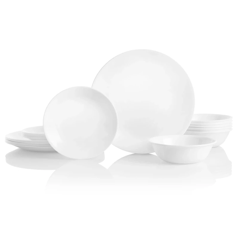 Corelle 18-Piece Dinner Set, Winter Frost White Service for 6, Chip Resistant Dinnerware, Includes 26cm Dinner Plates, 17cm Salad/Side Plates and 530ml Soup/Cereal Bowls 18-Piece Dinnerware Set